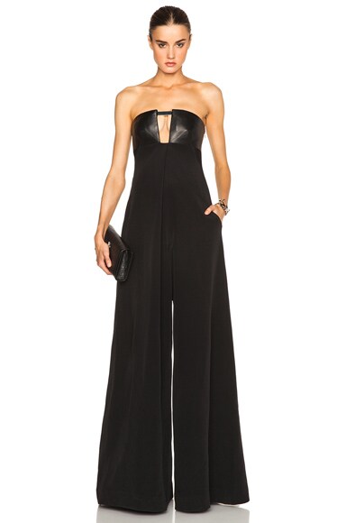 KAUFMANFRANCO Leather Detail Jumpsuit in Onyx | FWRD