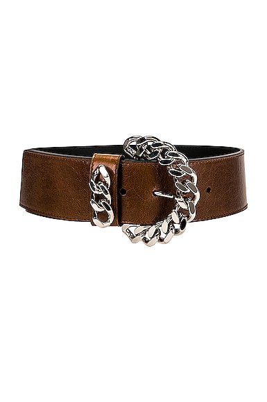 KATE CATE Chainy Palladium Belt in Brown
