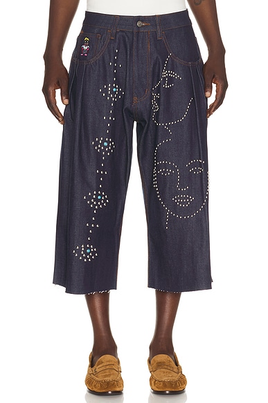 Studded Face Plated Long Shorts