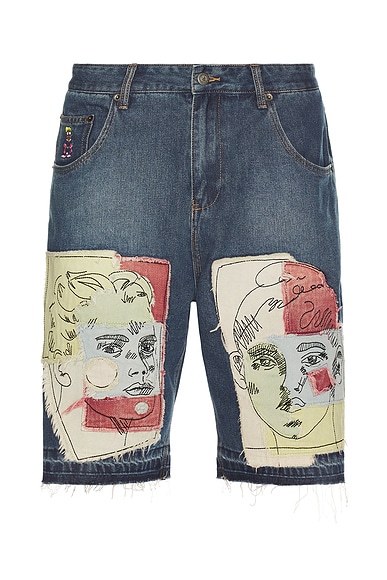 Boy & Girl Doodles Patchwork Baggy Shorts