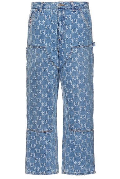 KidSuper Jaquard Dancing Ladies Double Knee Jeans in Blue