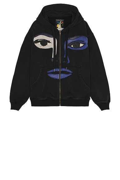 KidSuper Patchwork Face Heavyweight Zip Up Hoodie in Black