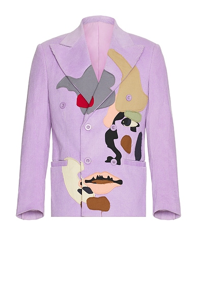 KidSuper Patchwork Face Corduroy Suit Top in Purple