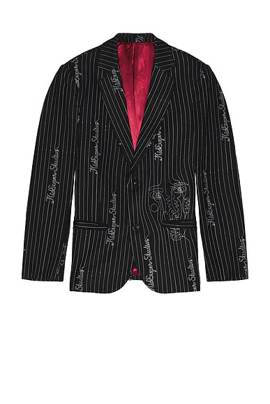 KidSuper Embroidered Ks Pinstripe Suit Top in Black