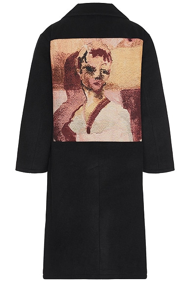 KidSuper Jacquard Patches Wool Overcoat in Navy