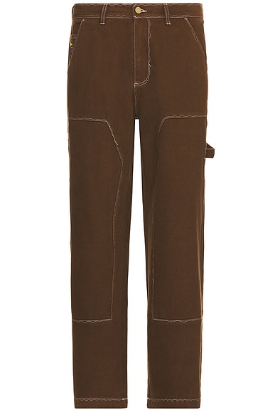 KidSuper Messy Stitched Work Pant in Brown