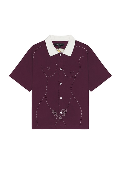 KidSuper Embroidered Figure Shirt in Wine