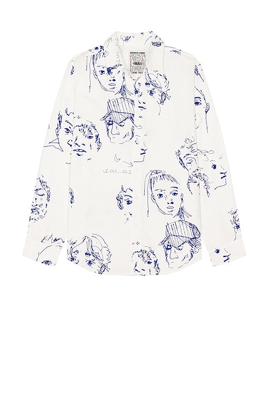 KidSuper Doodle Faces Button Up Shirt in White
