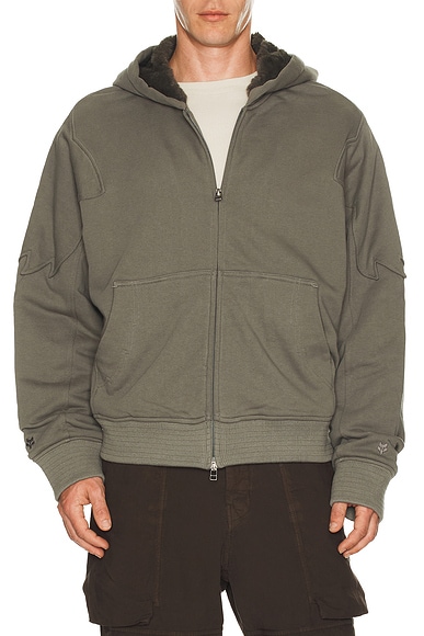 Kiko Kostadinov x Fox Racing Sherpa Zip Fleece Hoodie in Dark Stone