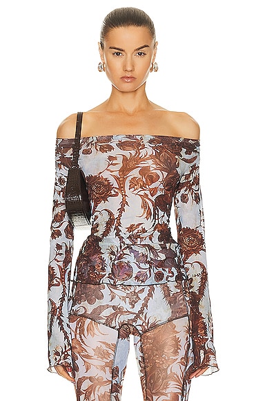 Clavicle Long Sleeve Mesh Top