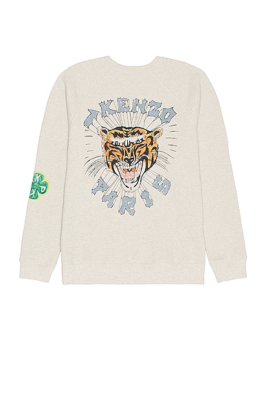 Shop Kenzo Drawn Varsity Oversize Sweater In Pale Grey