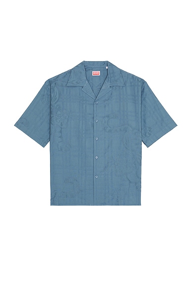 Kenzo Bamboo Tiger Hawaiian Short Sleeve Shirt in Blue