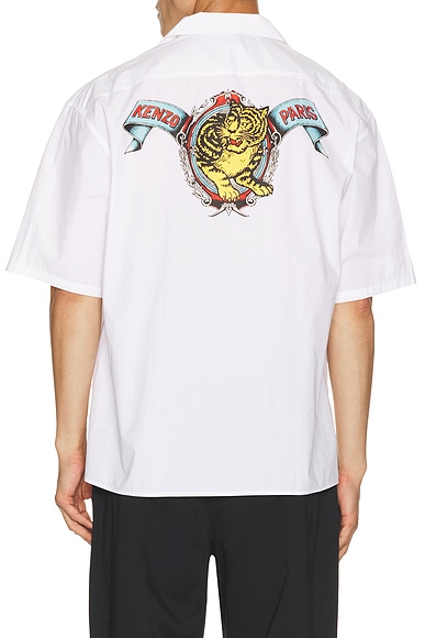 Kenzo Jumping Tiger Hawaiian Short Sleeve Shirt in White