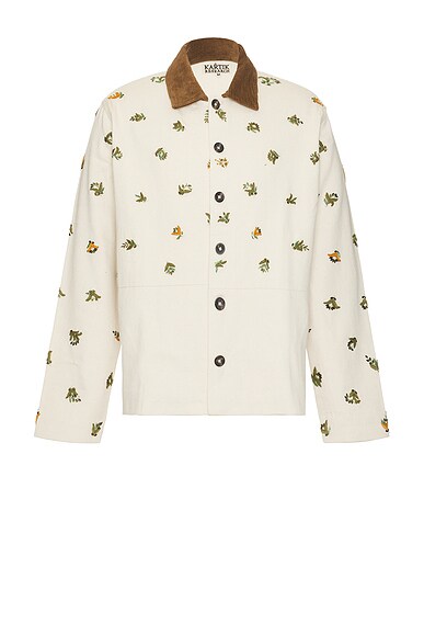 Kartik Research Cropped Jacket in Ecru, Green, Orange