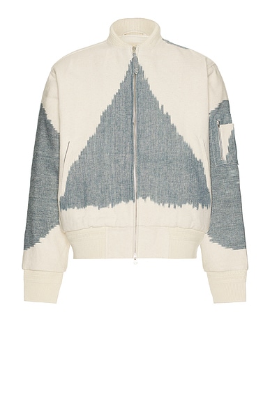Kardo Max Oversized Quilted Bomber Jacket in Off White & Air Blue