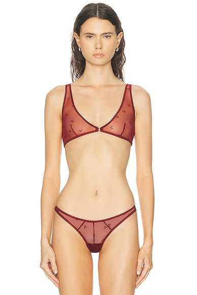Kiki de Montparnasse Cerise Embroidery Scoop Neck Bra in Ruby