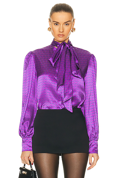 Kiki de Montparnasse Handcuff Pussy Bow Blouse in French Violet Handcuff
