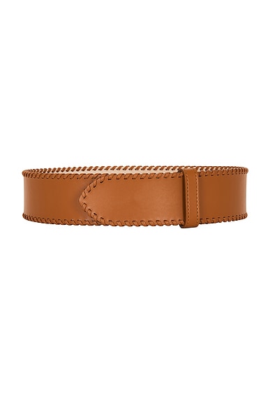 KHAITE Theo Whipstitch Belt in Tan