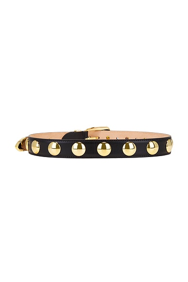 Khaite Benny Skinny Patent Leather Studded Belt In Black