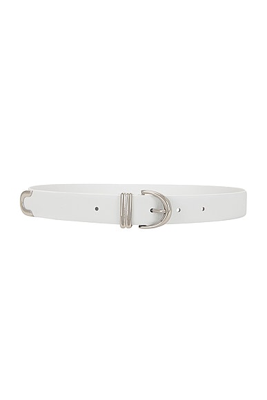 KHAITE Bambi Skinny Silver Hardware Belt in Optic White