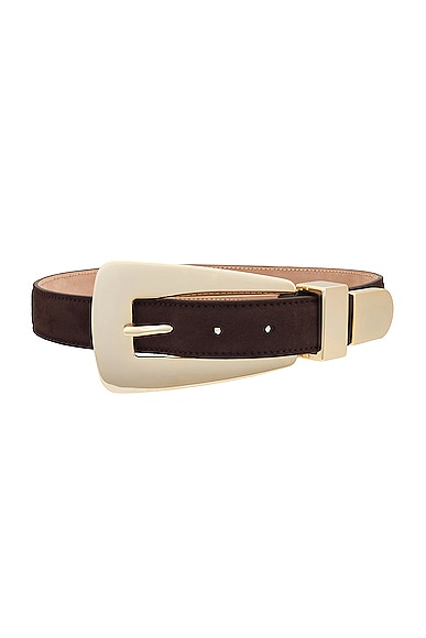 KHAITE Lucca 30mm Gold Buckle Belt in Brown