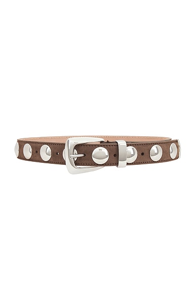KHAITE Benny Suede Stud Belt in Toffee & Antique Silver & Silver