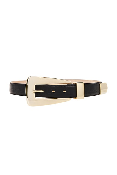 KHAITE Lucca 30mm Croc Embossed Belt in Black