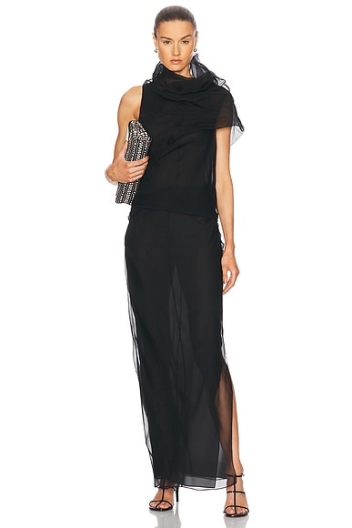BALMAIN Velvet Jersey Slit Long Dress in Noir | FWRD