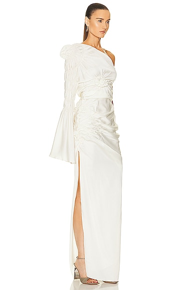 Khaite Apollo One-shoulder Draped Long Dress In Cream