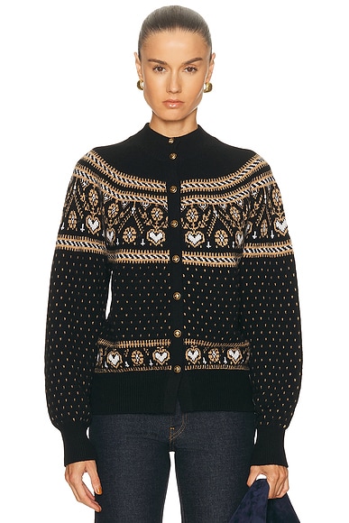 KHAITE Marc Cashmere Cardigan in Black & Camel Multi