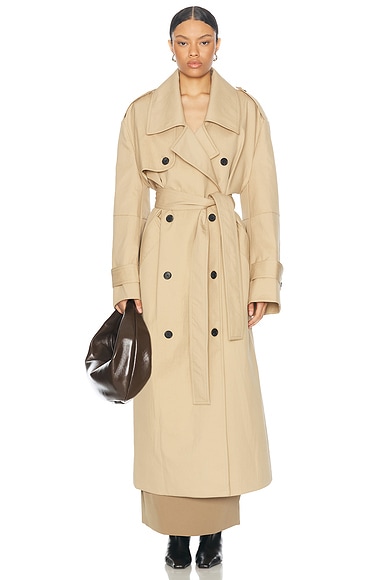 Balenciaga Wool Trench Coat in Beige FWRD