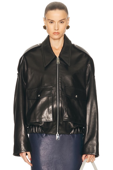 Saint Laurent Leather Bomber Jacket in Black in Black