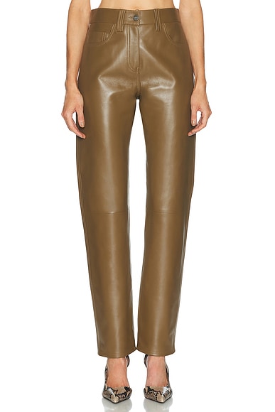 KHAITE Callum Leather Pant in Dark Olive