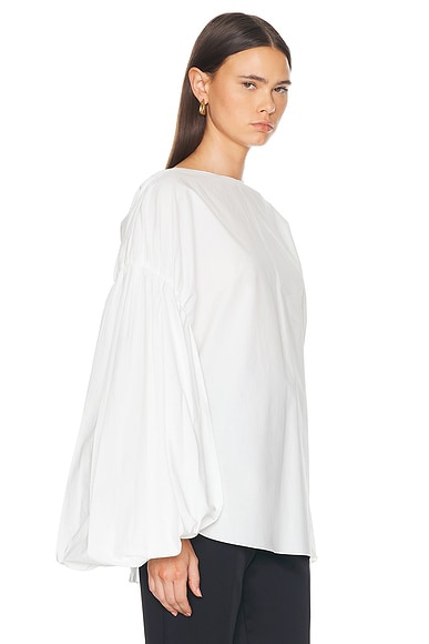 Khaite Quico Balloon-sleeve Oversized Silk Blouse In White
