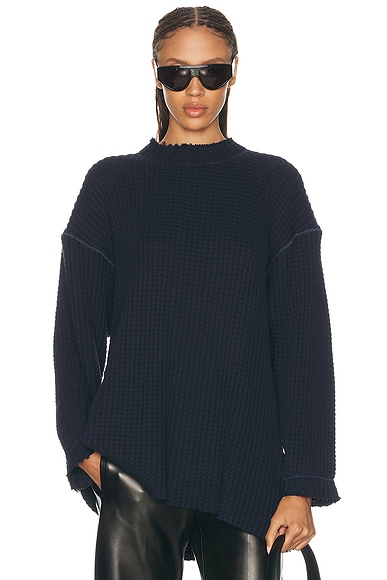 KHAITE Dylan Waffle Top in Dark Navy