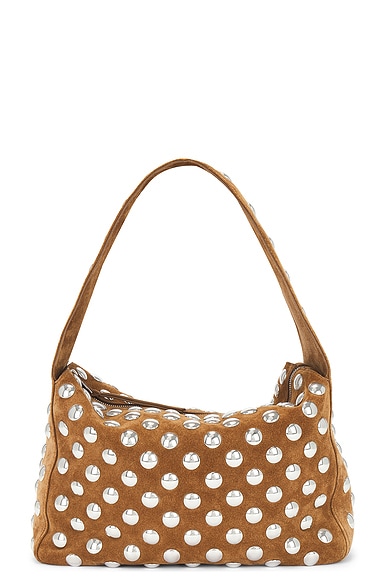 KHAITE Elena Suede Studded Shoulder Bag in Mud & Silver