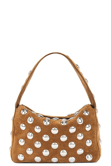 KHAITE Elena Suede Small Studded Bag in Mud & Silver