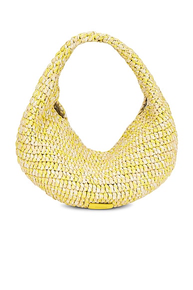 KHAITE Olivia Medium Raffia Hobo in Citron & White