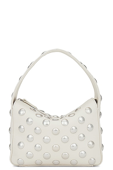 KHAITE Elena Small Silver Stud Shoulder Bag in Off White