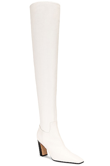 Shop Khaite Marfa Classic Over The Knee Heel Boot In Off White