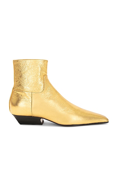 KHAITE Marfa Classic Flat Ankle Boot in Metallic Gold