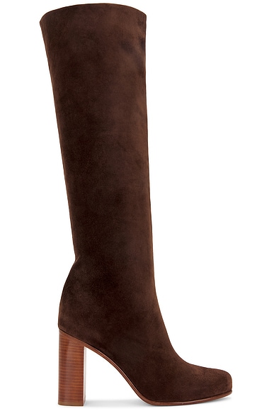 KHAITE Willow Suede Knee High 90 Boot in Dark Brown