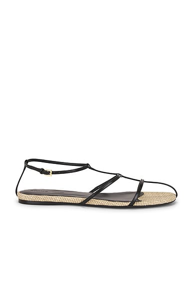 KHAITE Cage Flat Sandal in Black & Natural