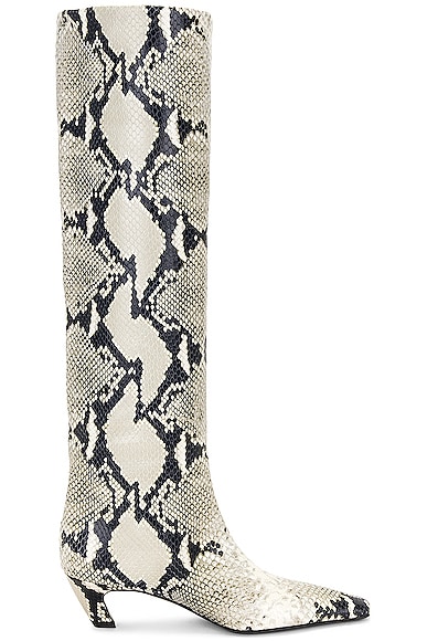 Khaite Davis Croc-effect Leather Knee-high Boots In Natural