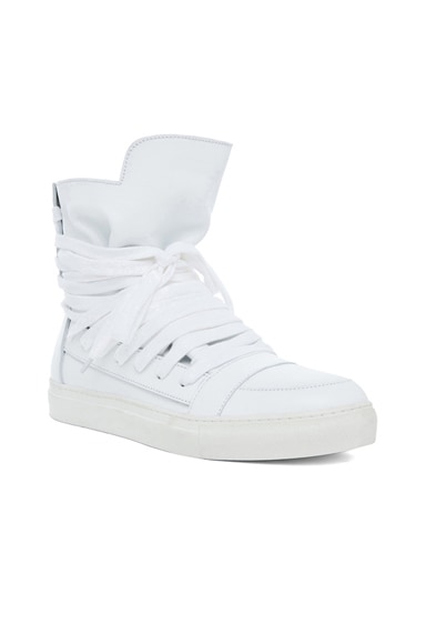 Kris Van Assche Multi Laces Calfskin Leather Sneakers in White | FWRD