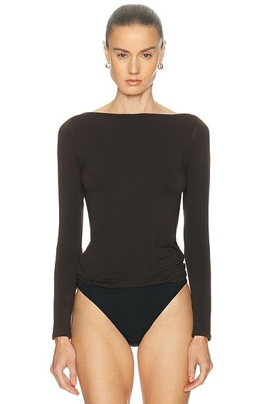 KYE Recline Bateau Long Sleeve Top in Espresso