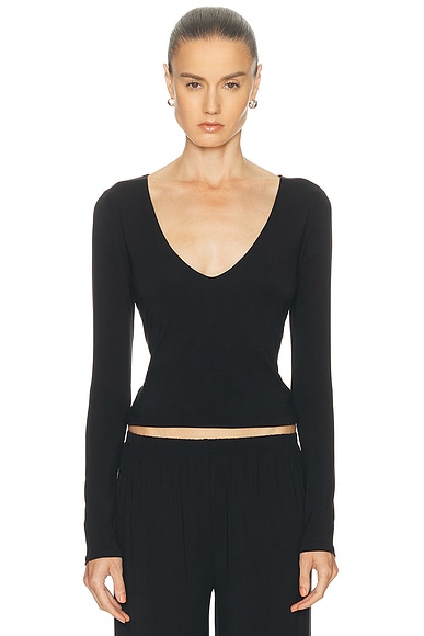 KYE Recline V Long Sleeve Top in Black
