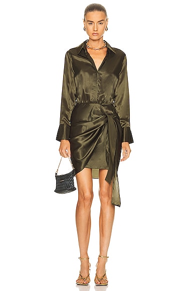 L'AGENCE Atlas Wrap Front Dress in Olive