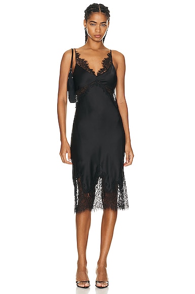 L'AGENCE Scotlyn Lace Trim Mini Dress in Black | FWRD
