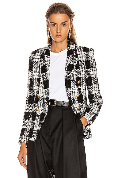 L AGENCE L'AGENCE KENZIE DOUBLE BREASTED BLAZER IN BLACK,PLAID,WHITE,LAGF-WO17